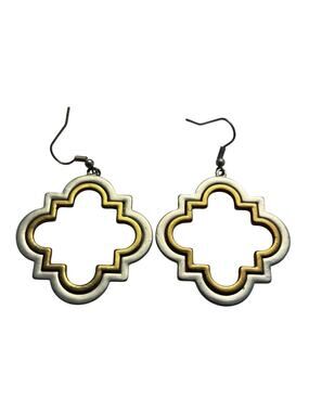 Pierced earrings brushed nickel & goldtone drop dangle fashion statement jewelry